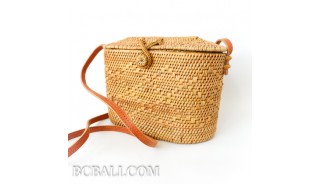 ladies handbag made from ata grass straw leather long  strap bali indonesia